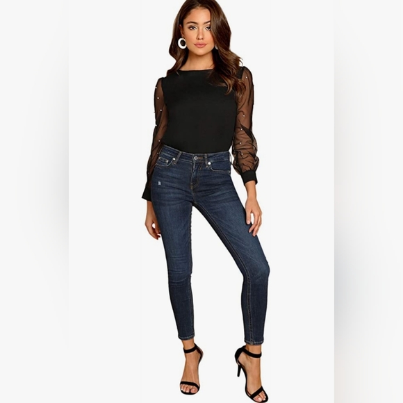 NWOT Womens Plus Size Pearl Mesh Blouse - Picture 3 of 11